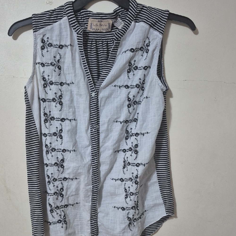Life Stride Striped Black and White Blouse